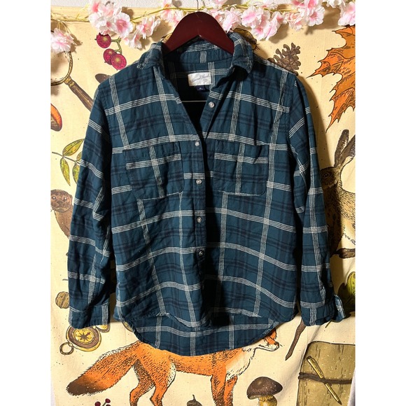 Universal Thread Tops - Universal Thread Flannel Shirt Womens XS Teal Plaid Button Down